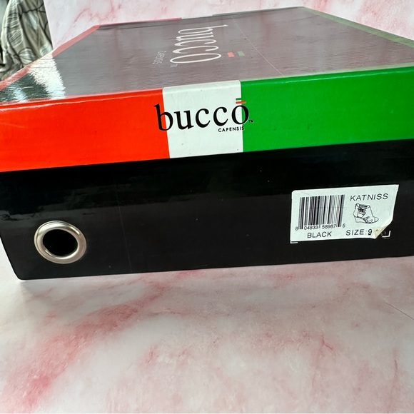 Bucco Katniss Black Wedge Heels Sz 9 - Picture 14 of 15